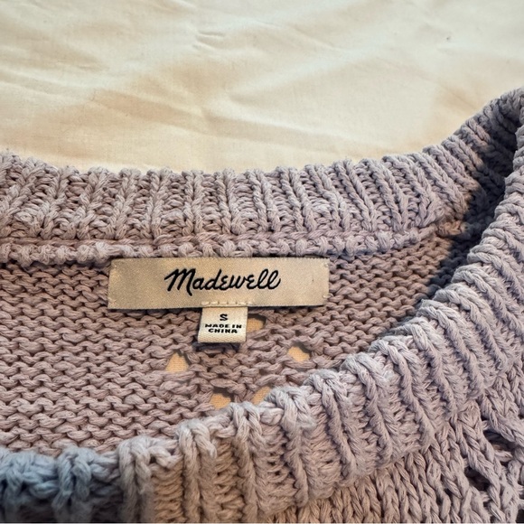 Madewell Purple Floral Pointelle Crew Neck Sweater 100% Cotton Womens Small - Picture 4 of 8